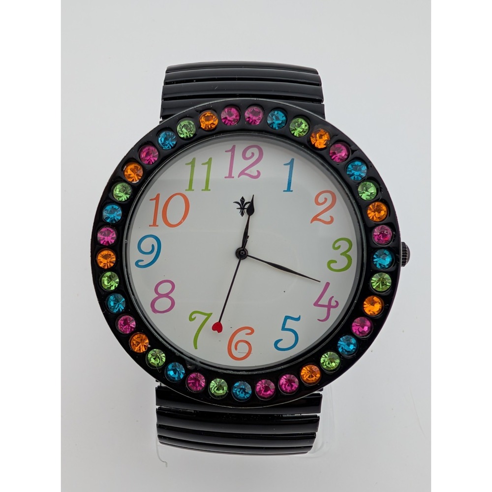 Cannes Watch Women 48mm Case Colorful Dial Black Stretch Band- New Battery‎
